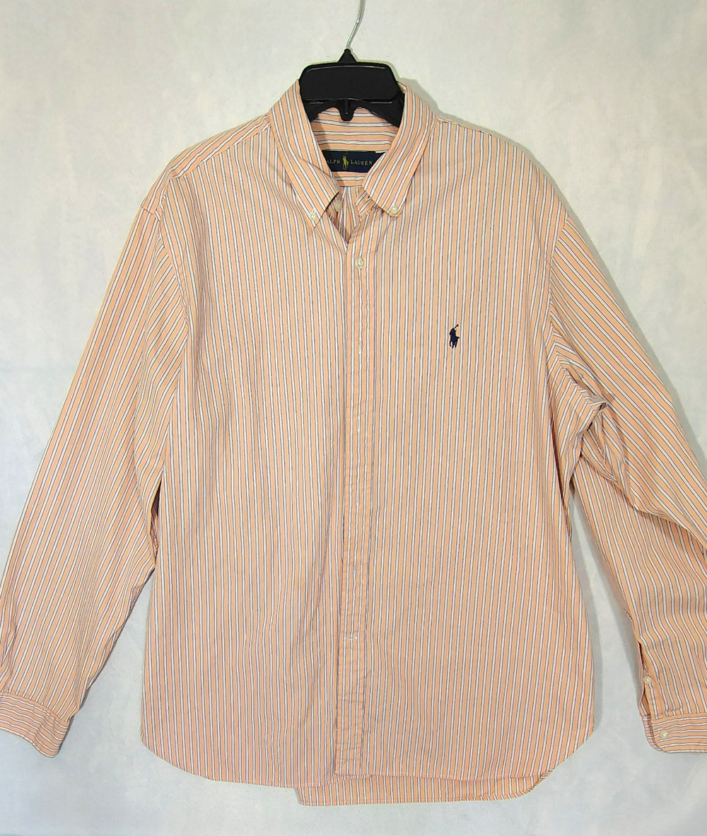 Ralph Lauren Polo Long-Sleeve Peach and Blue. Size Neck 17 (Size L)